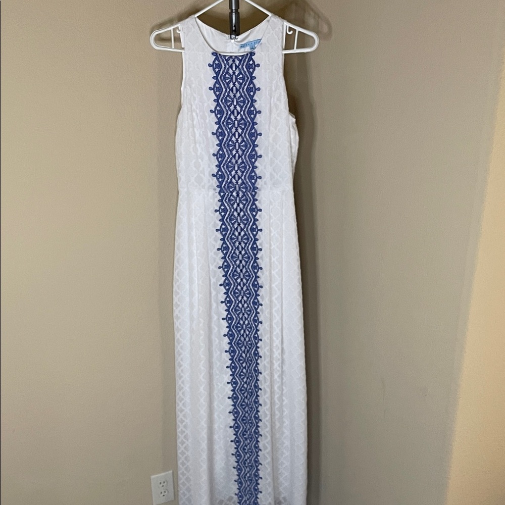 ANTONIO MELANI White and Blue Maxi Dress